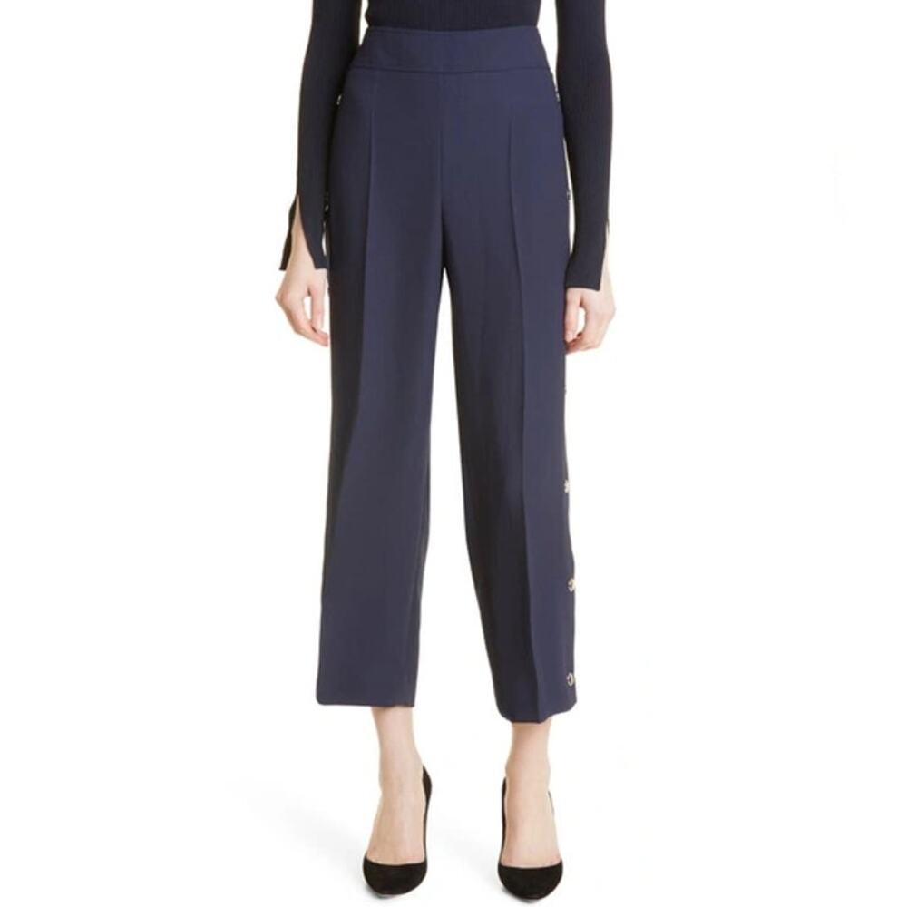 New Hugo Boss Navy Telareama Tuxedo Button Accent Trousers Pants Size 14